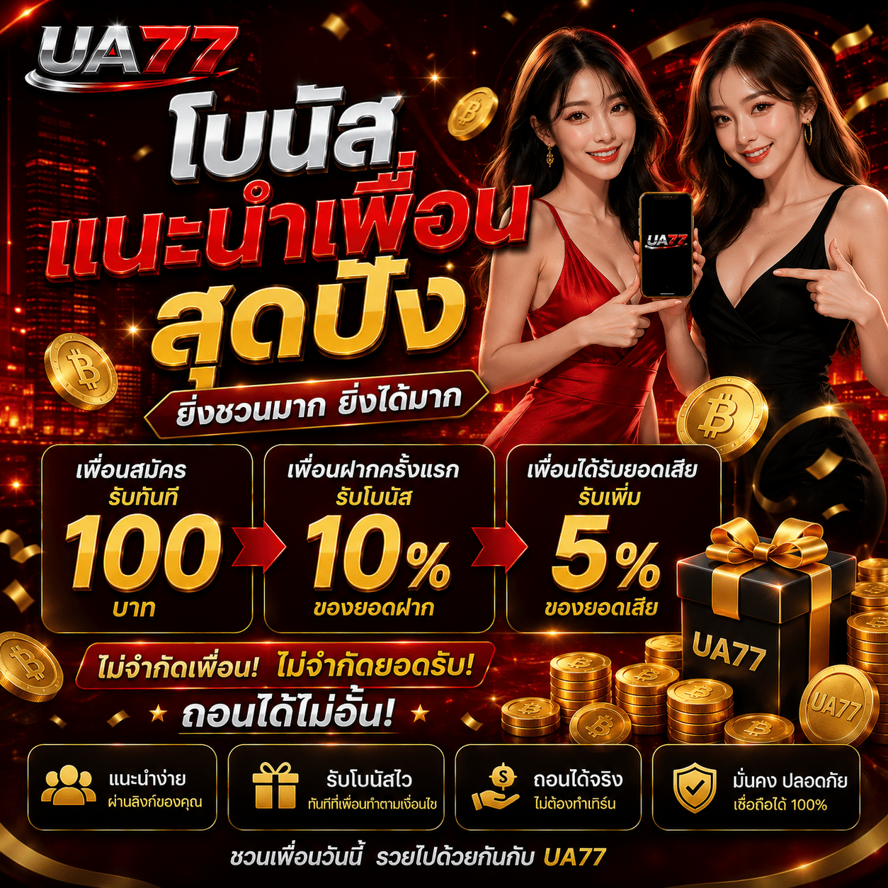 โปรโมชั่น UA77โบนัสแนะนำเพื่อนสุดปัง
